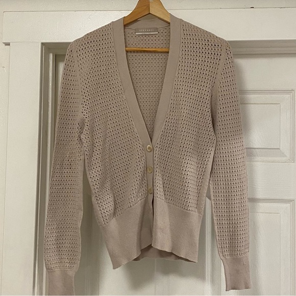 Stefanel Tan Openwork Knit Cardigan - Picture 1 of 6